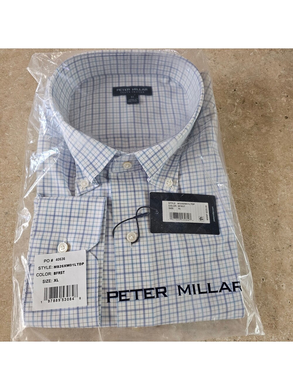 Peter Millar Men's XL Blue Check Dress Shirt NEW